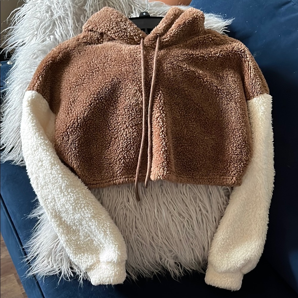 Brown and Cream Sherpa Hoodie
